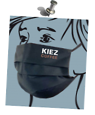 ﻿﻿Individueller Mund-Nase-Maske-Logo-Druck der Firma >KIEZ COFFEE< Flexfolie